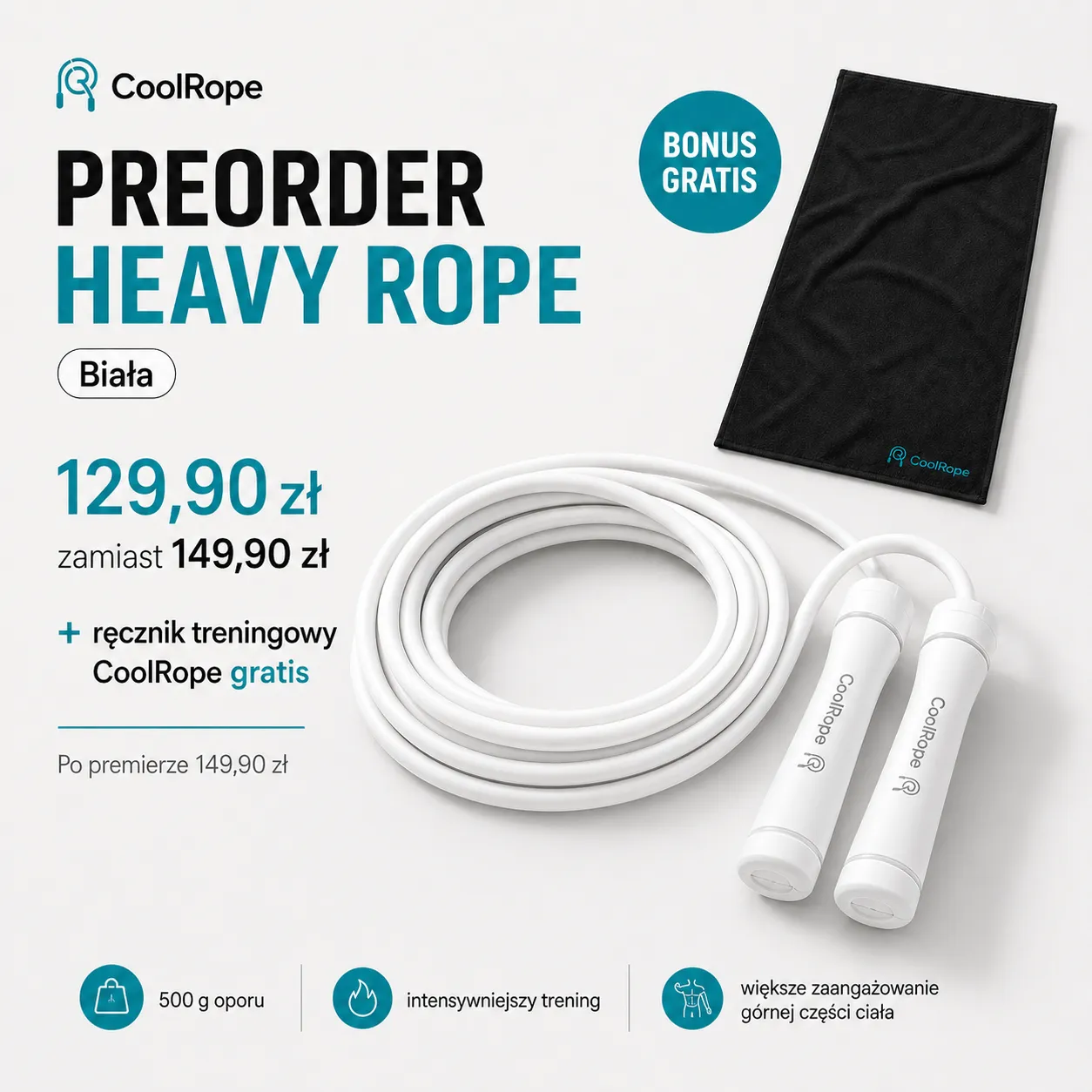 Heavy Rope biała skakanka obciążeniowa CoolRope